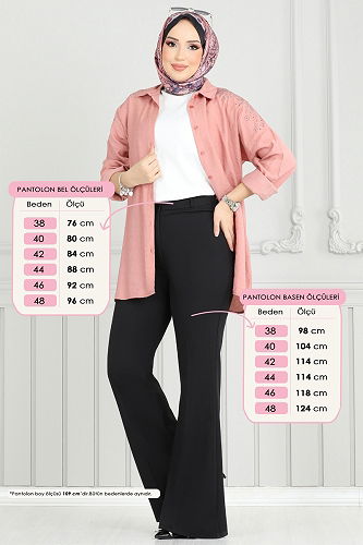 moda selvim İspanyol Paça Pantolon 6629YG95 Siyah - Thumbnail