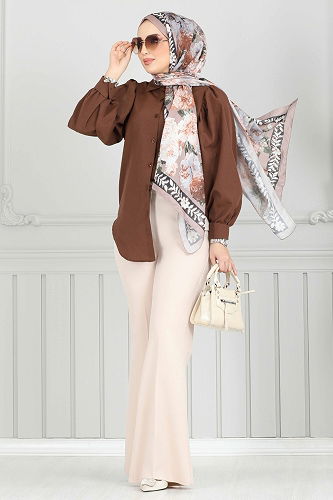 moda selvim İspanyol Paça Pantolon 6629YG95 Taş - Thumbnail