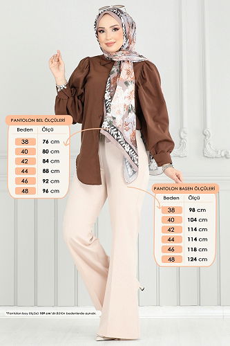 moda selvim İspanyol Paça Pantolon 6629YG95 Taş - Thumbnail