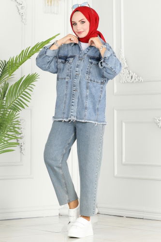 moda selvim JACKET 16697ETT926 Washed Jeans - Thumbnail