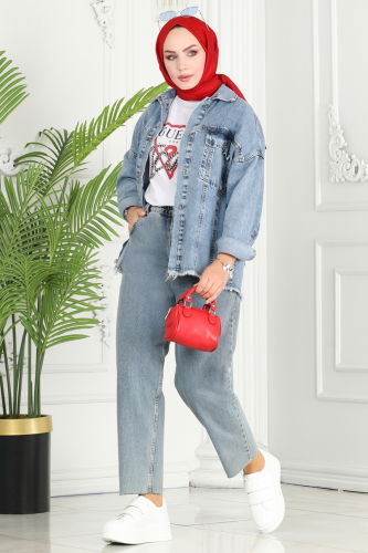 moda selvim JACKET 16697ETT926 Washed Jeans - Thumbnail