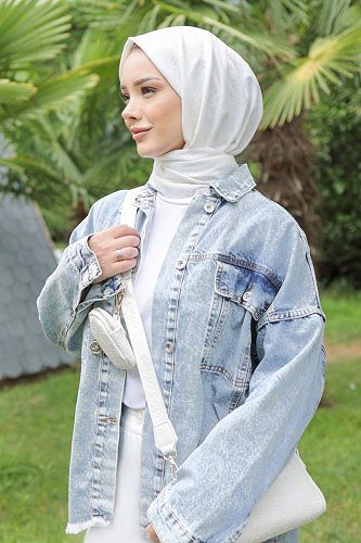 moda selvim جاكيت جينز فاتح 16697ETT926 - Thumbnail