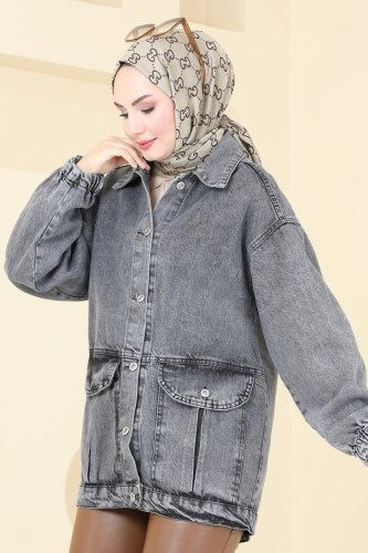 moda selvim جاكيت أنثراسايت مغسول 20464ETT926 - Thumbnail
