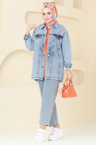 moda selvim Jacket 9744BRZ597 Washed Light Jeans - Thumbnail