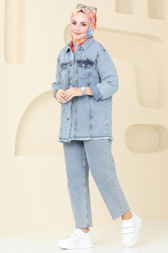 moda selvim Jacket 9744BRZ597 Washed Light Jeans - Thumbnail