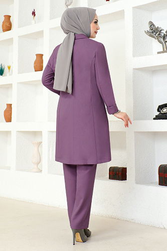moda selvim Jacketed Hijab Suit ASM2605-M Lilac - Thumbnail