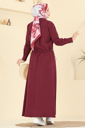 moda selvim Jile Detaylı Ceketli Takım 1781FMZ1159 Bordo - Thumbnail