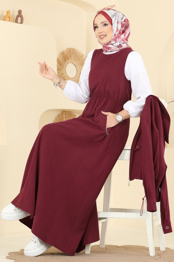 Modaselvim Kombin Jile Detaylı Ceketli Takım 1781FMZ1159 Bordo