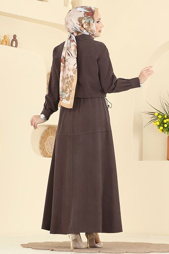 moda selvim Jile Detaylı Ceketli Takım 1781FMZ1159 Kahve - Thumbnail