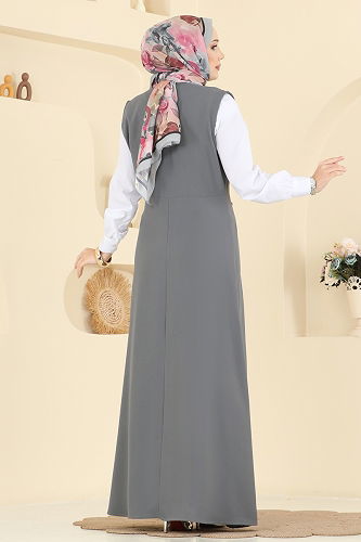 moda selvim Jile Detaylı İthal Krep Takım 306ASN888 Gri - Thumbnail