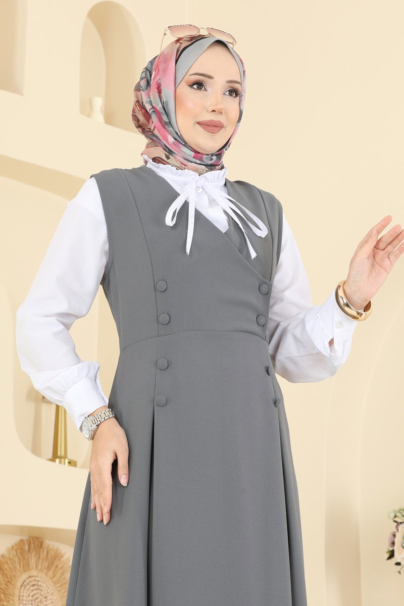 Jile Detaylı İthal Krep Takım 306ASN888 Gri