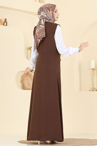 moda selvim Jile Detaylı İthal Krep Takım 306ASN888 Kahve - Thumbnail