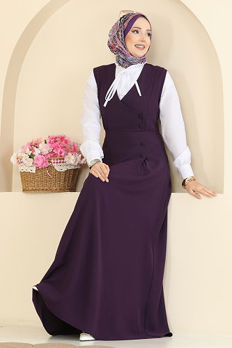 moda selvim Jile Detaylı İthal Krep Takım 306ASN888 Mor - Thumbnail