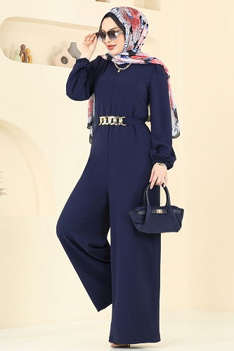moda selvim Jumpsuit 2667SL432 Navy Blue - Thumbnail
