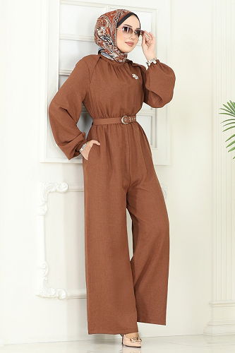 moda selvim Jumpsuit 2687SL432 Tan - Thumbnail