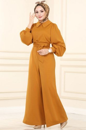 moda selvim 4445ALG474 خردلي بدلة - Thumbnail