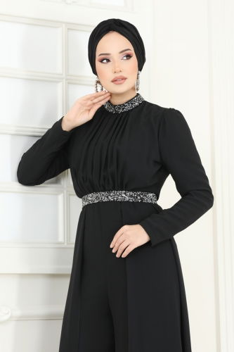 moda selvim Jumpsuit 5006AB368 Black - Thumbnail