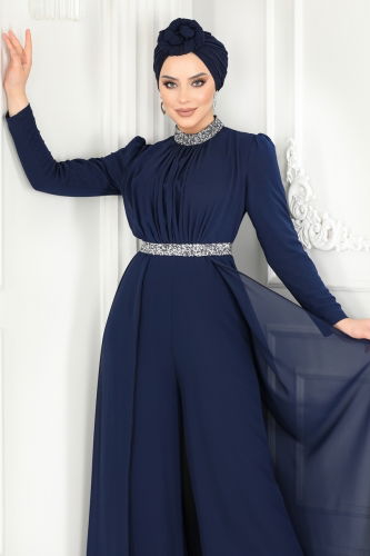 moda selvim Jumpsuit 5006AB368 Navy Blue - Thumbnail