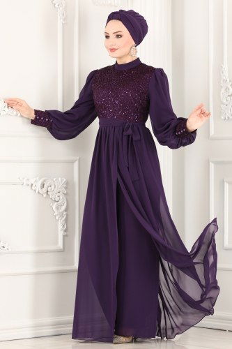 moda selvim 5406AB368 بنفسجي بذلة - Thumbnail