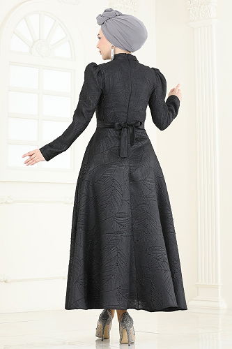 moda selvim Kabartma Desen Jakar Abiye 5658EDF311 Siyah - Thumbnail