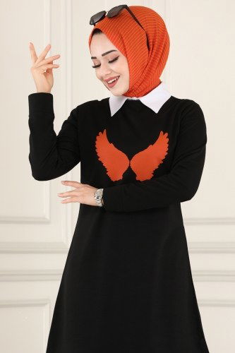 moda selvim Kanat Baskılı Spor Takım 1212ASY563 Siyah&Oranj - Thumbnail