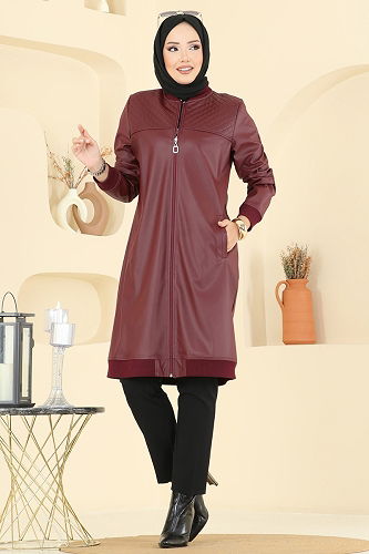 moda selvim Kapitone Detaylı Deri Kap 6105S324 Bordo - Thumbnail