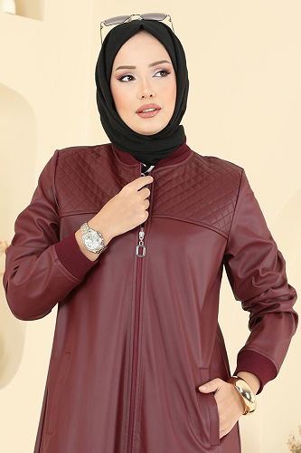 moda selvim Kapitone Detaylı Deri Kap 6105S324 Bordo - Thumbnail