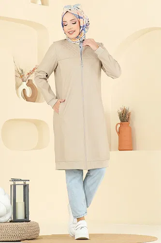 moda selvim Kapitone Detaylı Deri Kap 6105S324 Taş - Thumbnail