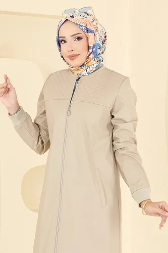 moda selvim Kapitone Detaylı Deri Kap 6105S324 Taş - Thumbnail