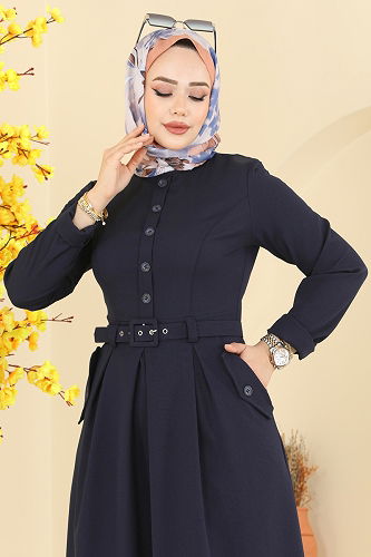 moda selvim Kaplama Kemerli Dabıl Elbise 2749SL432 Laci - Thumbnail