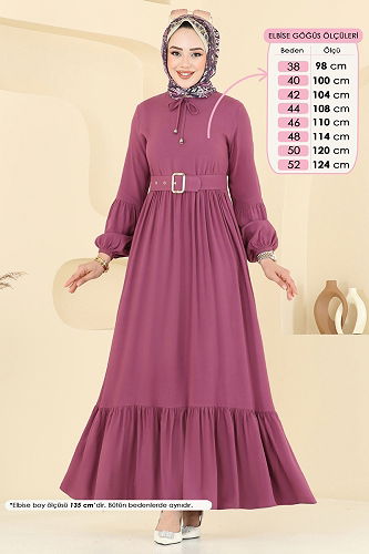 moda selvim Kaplama Kemerli Elbise 7123BG354 Koyu Gül Kurusu - Thumbnail