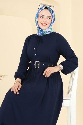 moda selvim Kaplama Kemerli Elbise 7123BG354 Laci - Thumbnail