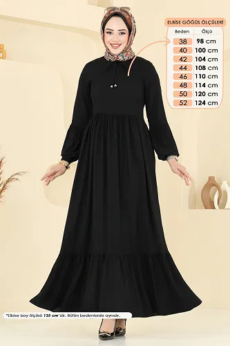 moda selvim Kaplama Kemerli Elbise 7123BG354 Siyah - Thumbnail