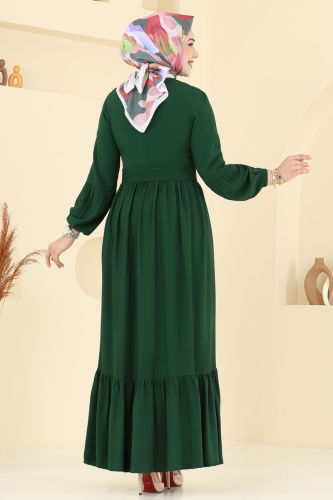 moda selvim Kaplama Kemerli Elbise 7123BG354 Zümrüt - Thumbnail