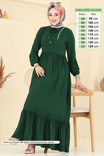 moda selvim Kaplama Kemerli Elbise 7123BG354 Zümrüt - Thumbnail