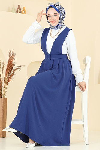 moda selvim Kaplama Kemerli Jile Takım PL9152 İndigo - Thumbnail