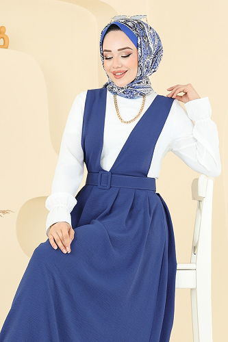 moda selvim Kaplama Kemerli Jile Takım PL9152 İndigo - Thumbnail
