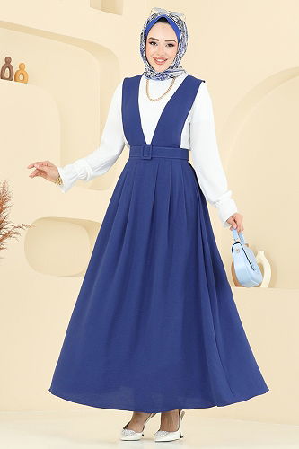 moda selvim Kaplama Kemerli Jile Takım PL9152 İndigo - Thumbnail