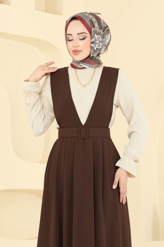 moda selvim Kaplama Kemerli Jile Takım PL9152 Kahve - Thumbnail