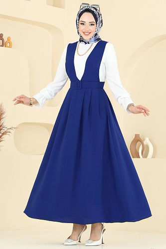 moda selvim Kaplama Kemerli Jile Takım PL9152 Saks - Thumbnail