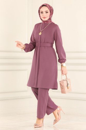 moda selvim Kaplama Kemerli Mira Takım 1700SH396 Lila - Thumbnail