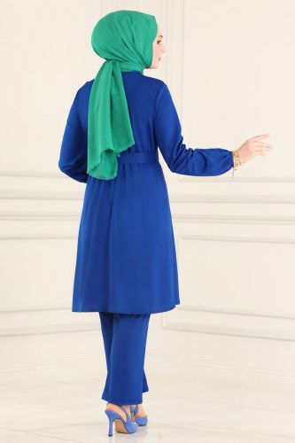 moda selvim Kaplama Kemerli Mira Takım 1700SH396 Saks - Thumbnail
