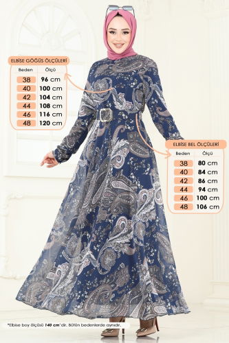 moda selvim Kaplama Kemerli Şifon Elbise 204AL357 Laci - Thumbnail
