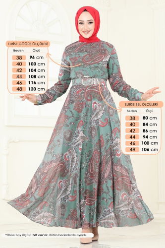 moda selvim Kaplama Kemerli Şifon Elbise 204AL357 Mint - Thumbnail