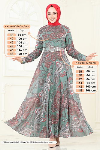 moda selvim Kaplama Kemerli Şifon Elbise 204AL357 Mint - Thumbnail