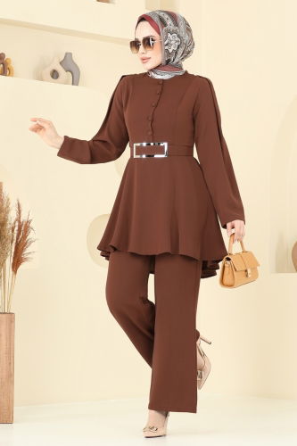 Kaplama Kemerli Tesettür Takım 2634SL432 Kahve