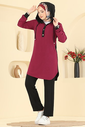 moda selvim Kapşon Detaylı 2 li Takım 2905SLK540 Siyah - Thumbnail