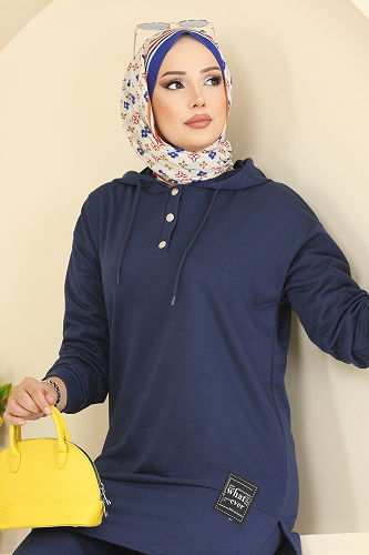 moda selvim Kapşon Detaylı İki İp Takım 4092TEG847 Laci - Thumbnail