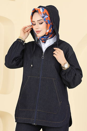 moda selvim Kapşon Detaylı İkili Takım 21119MPR1163 Koyu Kot - Thumbnail