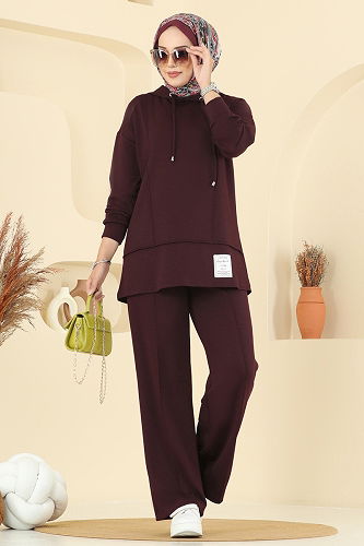 moda selvim Kapşon Detaylı Modal Takım 2730SL432 Bordo - Thumbnail